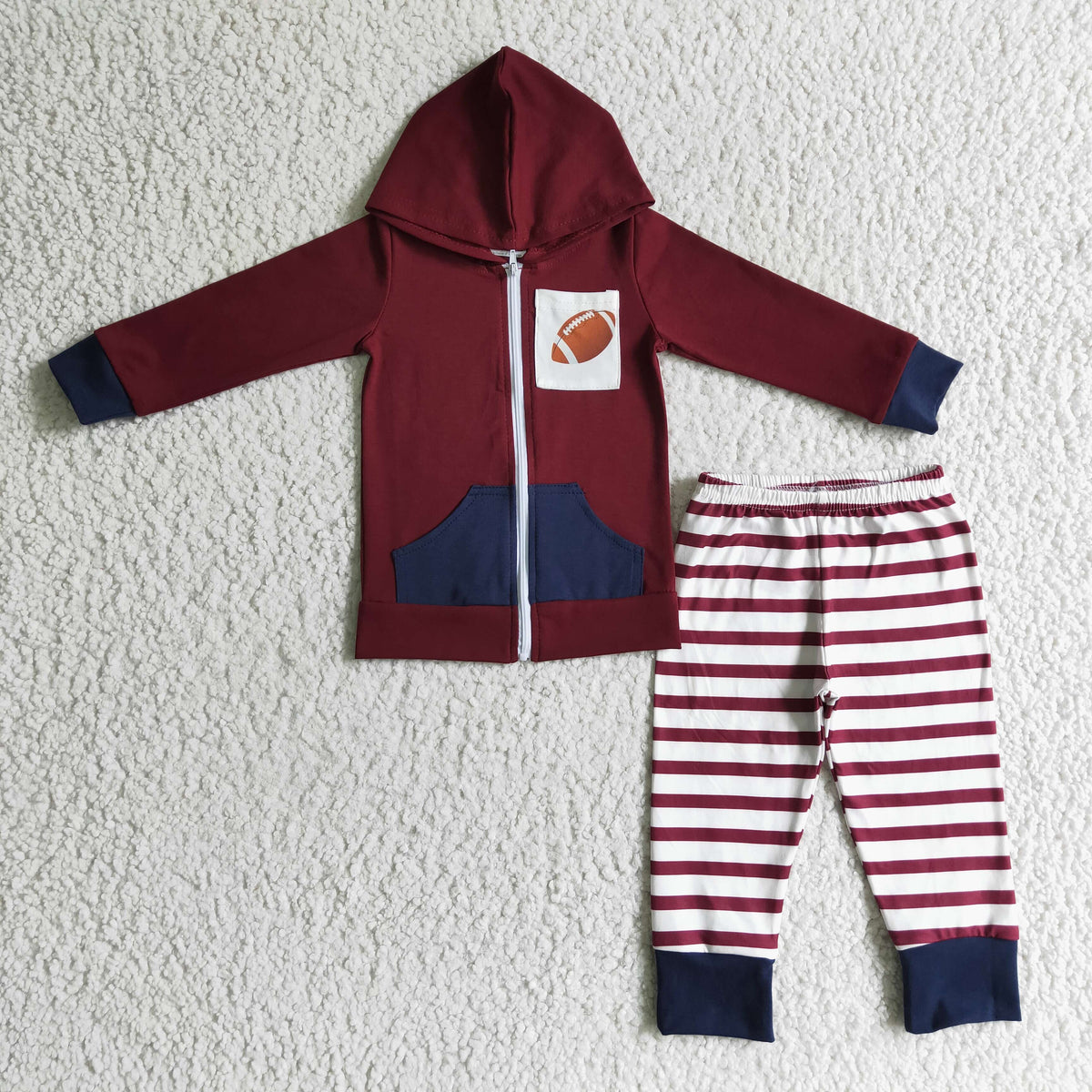 Boys brown football print hooded outfit BLP0093