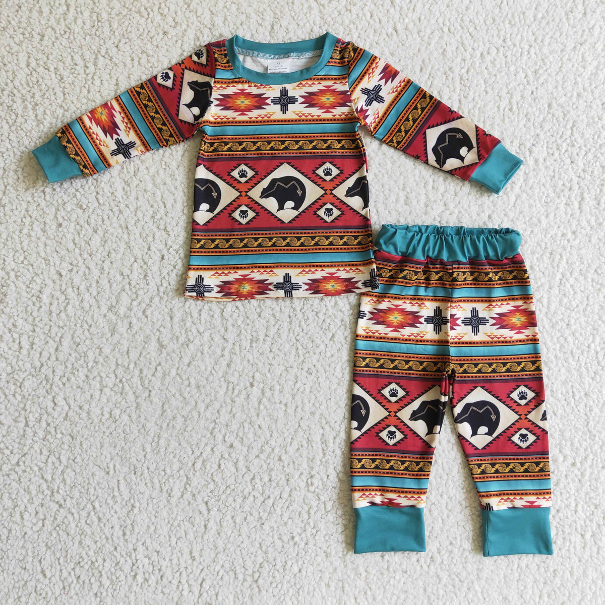 BLP0100 Aztec Print Boys Western Pajamas Clothes Set