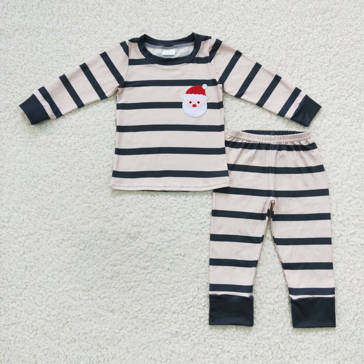 BLP0220 Santa Embroidery Stripes Boys Christmas Pajamas Clothes Set