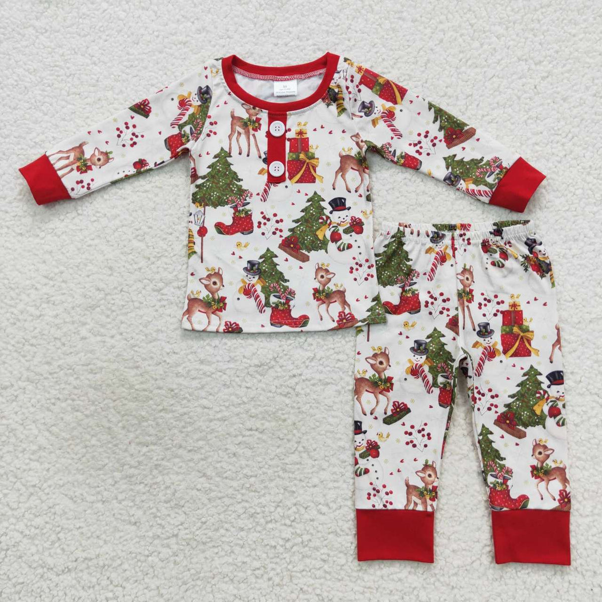 BLP0250 Snowman Deer Candy Cane Print Boys Christmas Pajamas Clothes Set