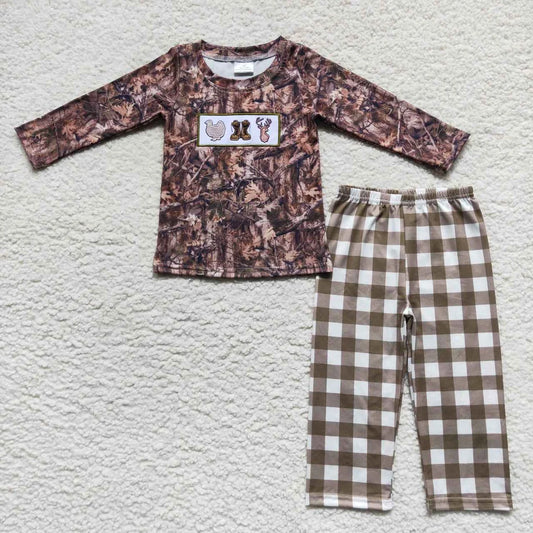 Sibling Baby Boys Girls Hunting Camo Turkey Clothes Set Romper