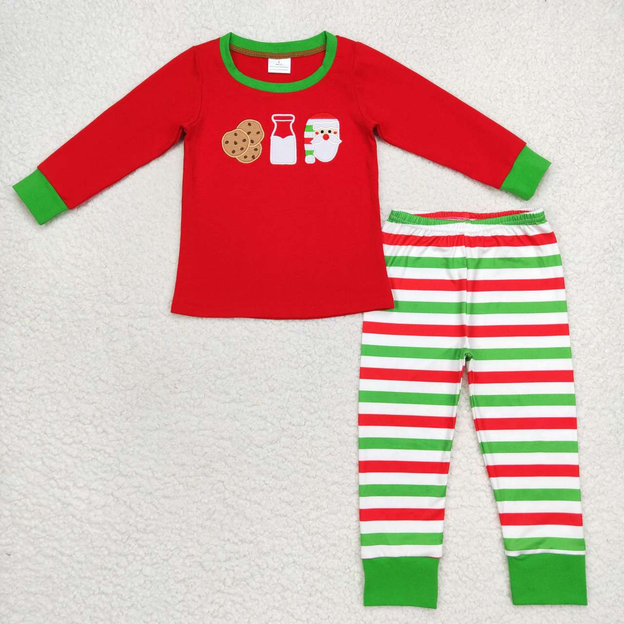 BLP0313 Cookies Milk Santa Embroidery Stripes Boys Christmas Pajamas Clothes Set