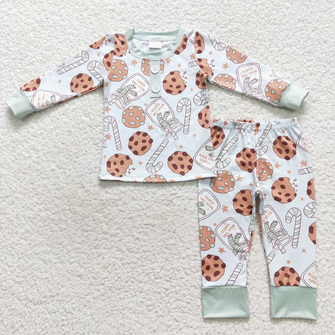 BLP0314 Cookies Milk Candy Cane Print Boys Christmas Pajamas Clothes Set