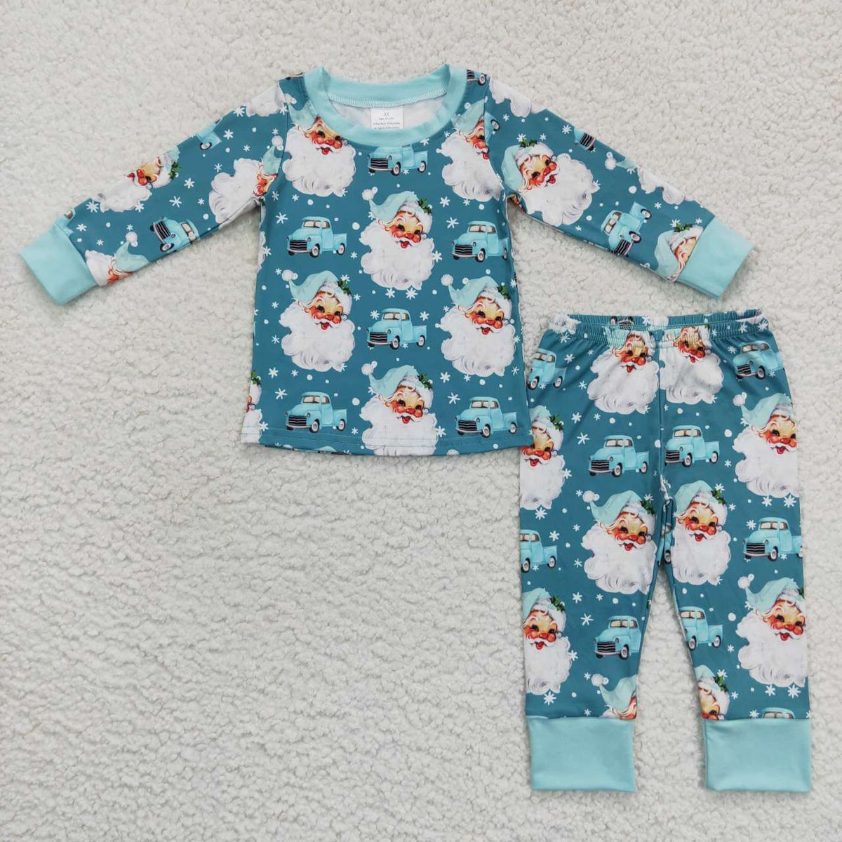 BLP0325 Santa Truck Blue Print Boys Christmas Pajamas Clothes Set