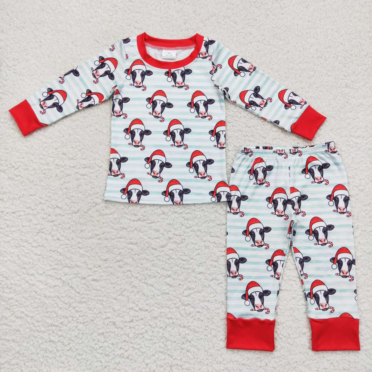 BLP0356 Cow Stripes Print Boys Christmas Pajamas Clothes Set