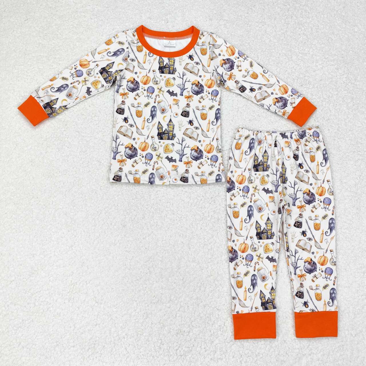 BLP0460 Ghost Witch Print Boys Halloween Pajamas Clothes Set