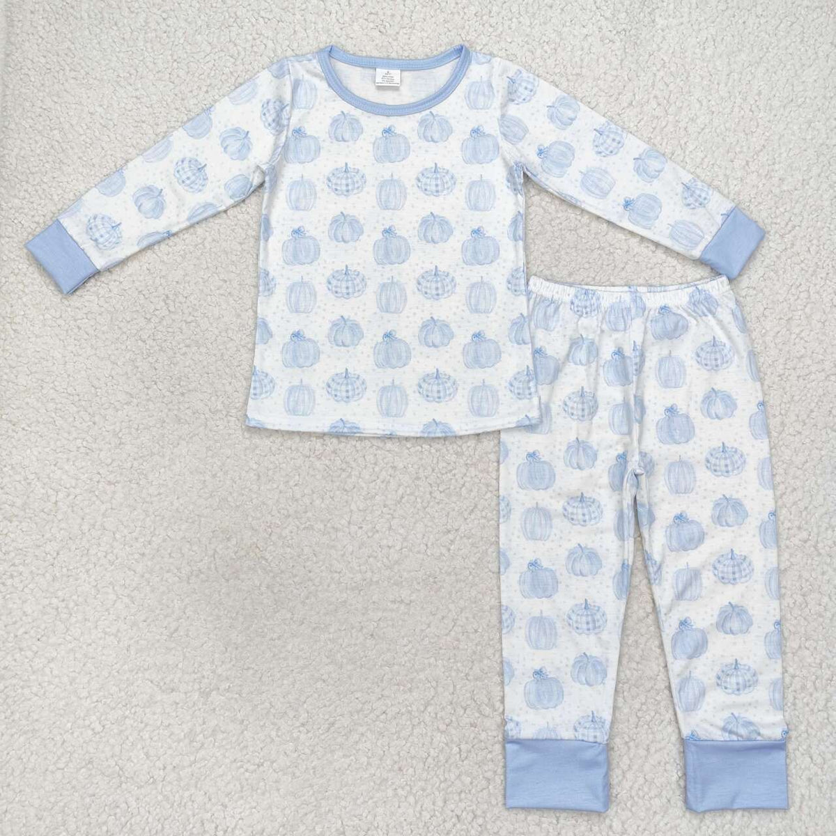 BLP0469 Blue Pumpkin Print Boys Fall Pajamas Clothes Set