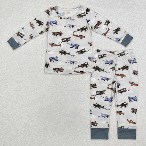 Sibling Boys Long Sleeve Plane Long Sleeve pajama Set Romper