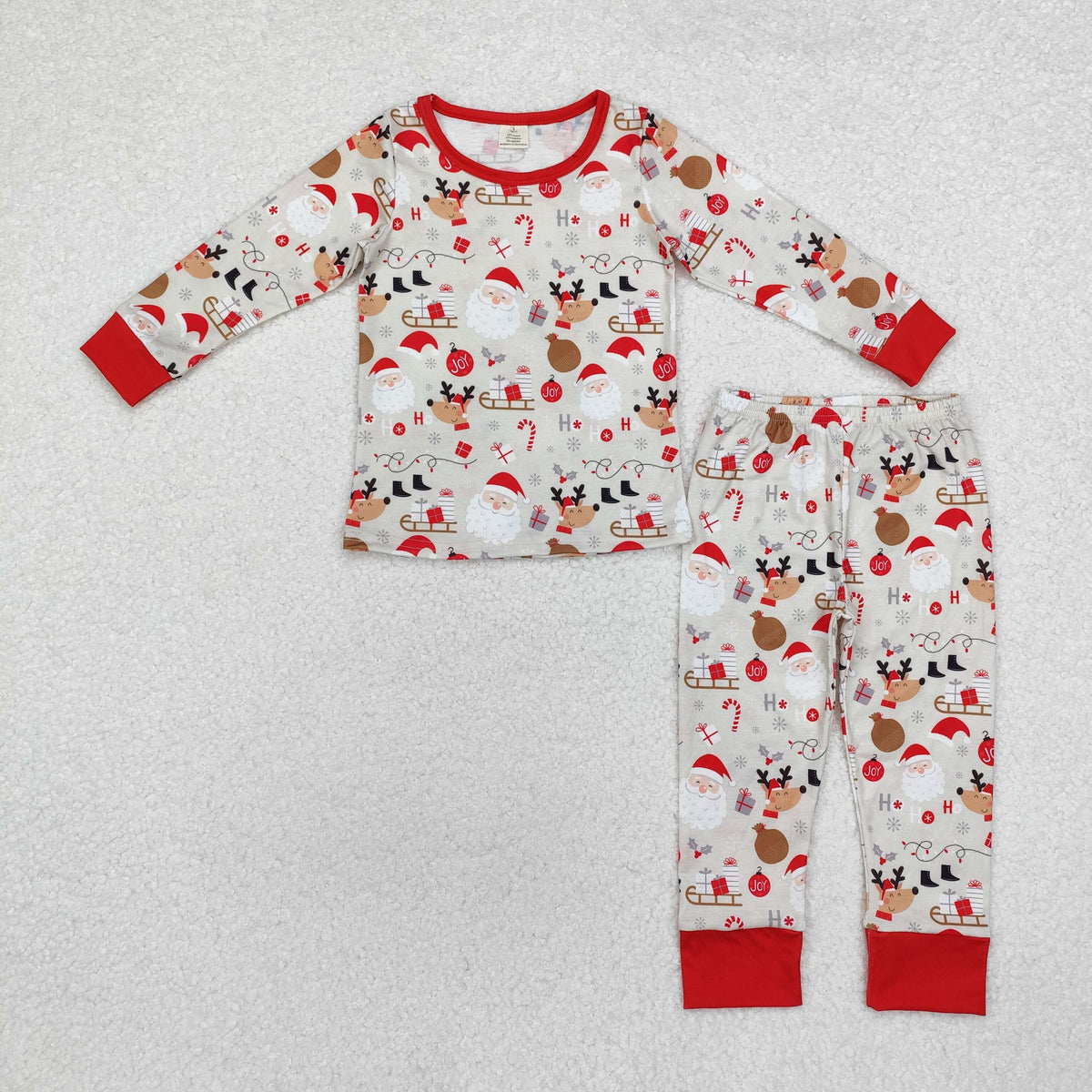 BLP0662 Santa Holly Candy Cane Print Boys Christmas Bamboo Pajamas Clothes Set