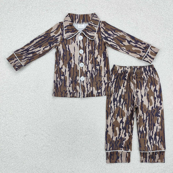 Sibling Baby Boys Camo Brown Buttons Top Pants Pajamas Clothes Sets