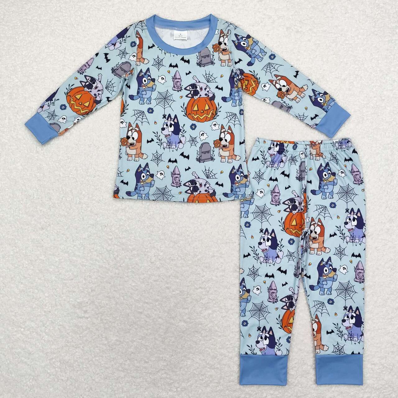 BLP0726 Cartoon Dog Pumpkin Bat Blue Print Boys Halloween Pajamas Clothes Set