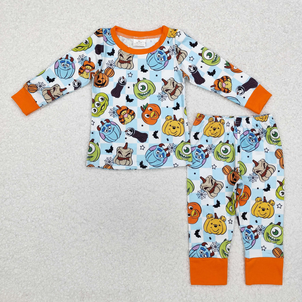 BLP0809 Cartoon Monster Checkered Print Boys Halloween Pajamas Clothes Set