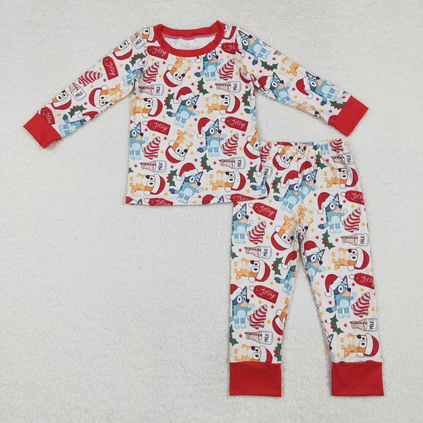 BLP0821 Cartoon Dog Debbie Cake Holly Print Boys Christmas Pajamas Clothes Set