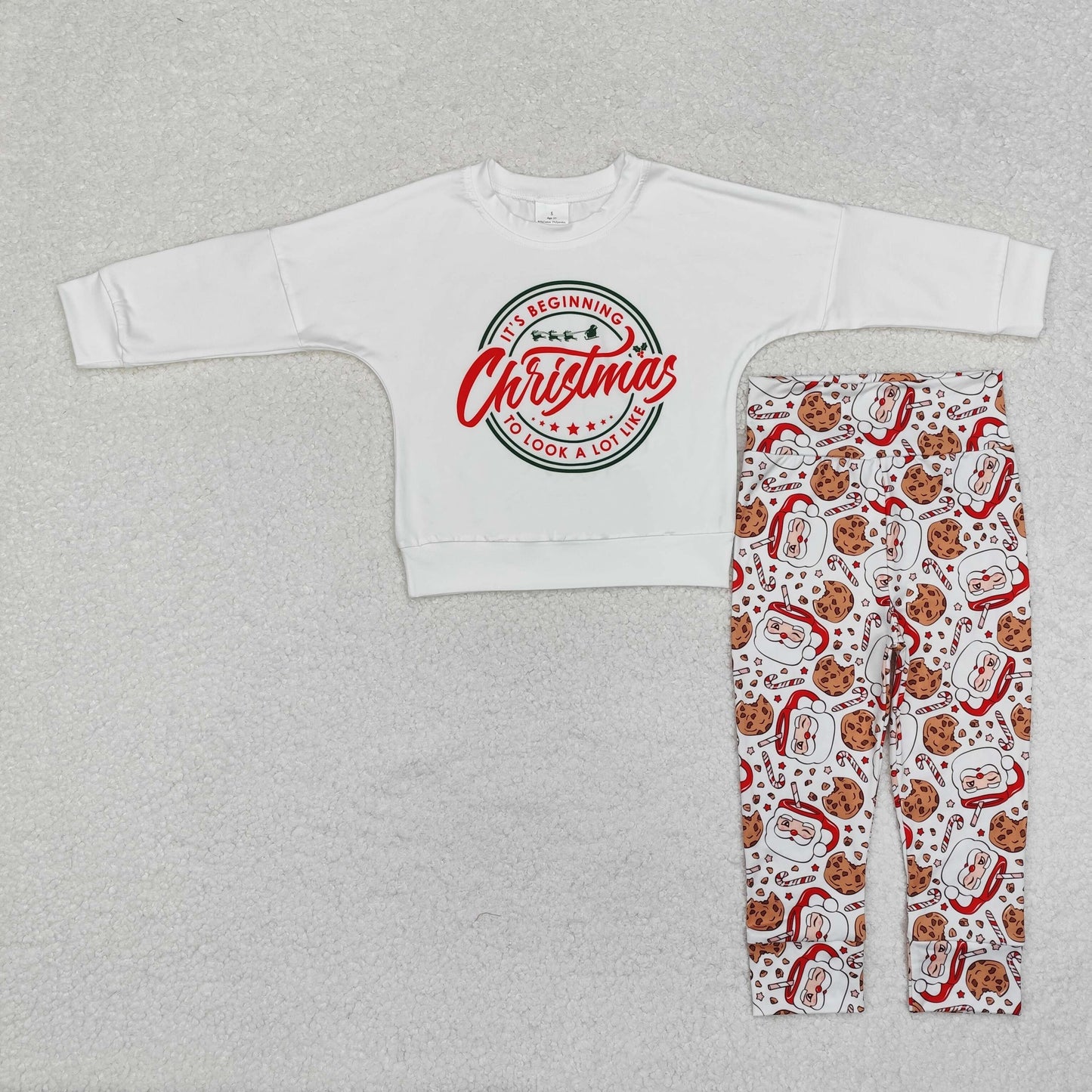 BLP1002 It's Beginning White Top Santa Cup Cookies Pants Boys Christmas Clothes Set