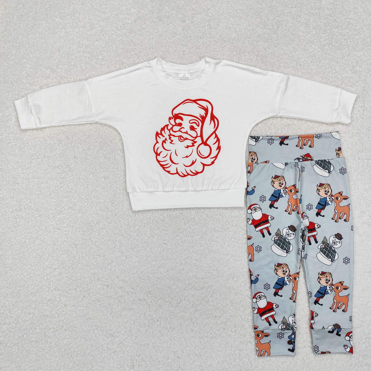 BLP1003 Santa White Top Deer Santa Pants Boys Christmas Clothes Set