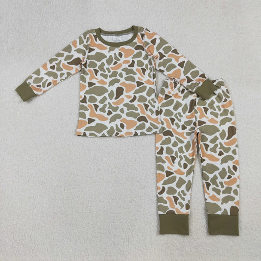 Sibling Baby Boys Hunting Oragne Green Camo Pajama Set Zipper Romper Hoodie Top