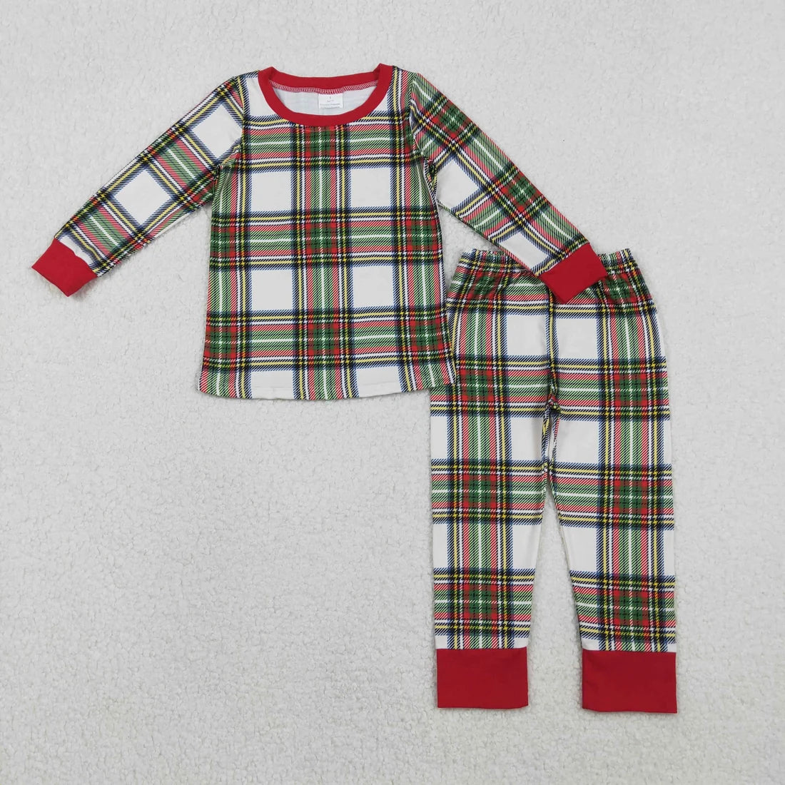 Family Adult Kids Green Red Checked Christmas Pants Pajamas Sets