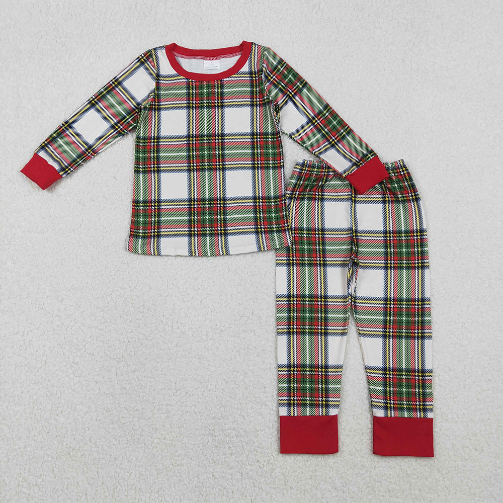 Checkered Print Family Christmas Buttons Pajamas Styles