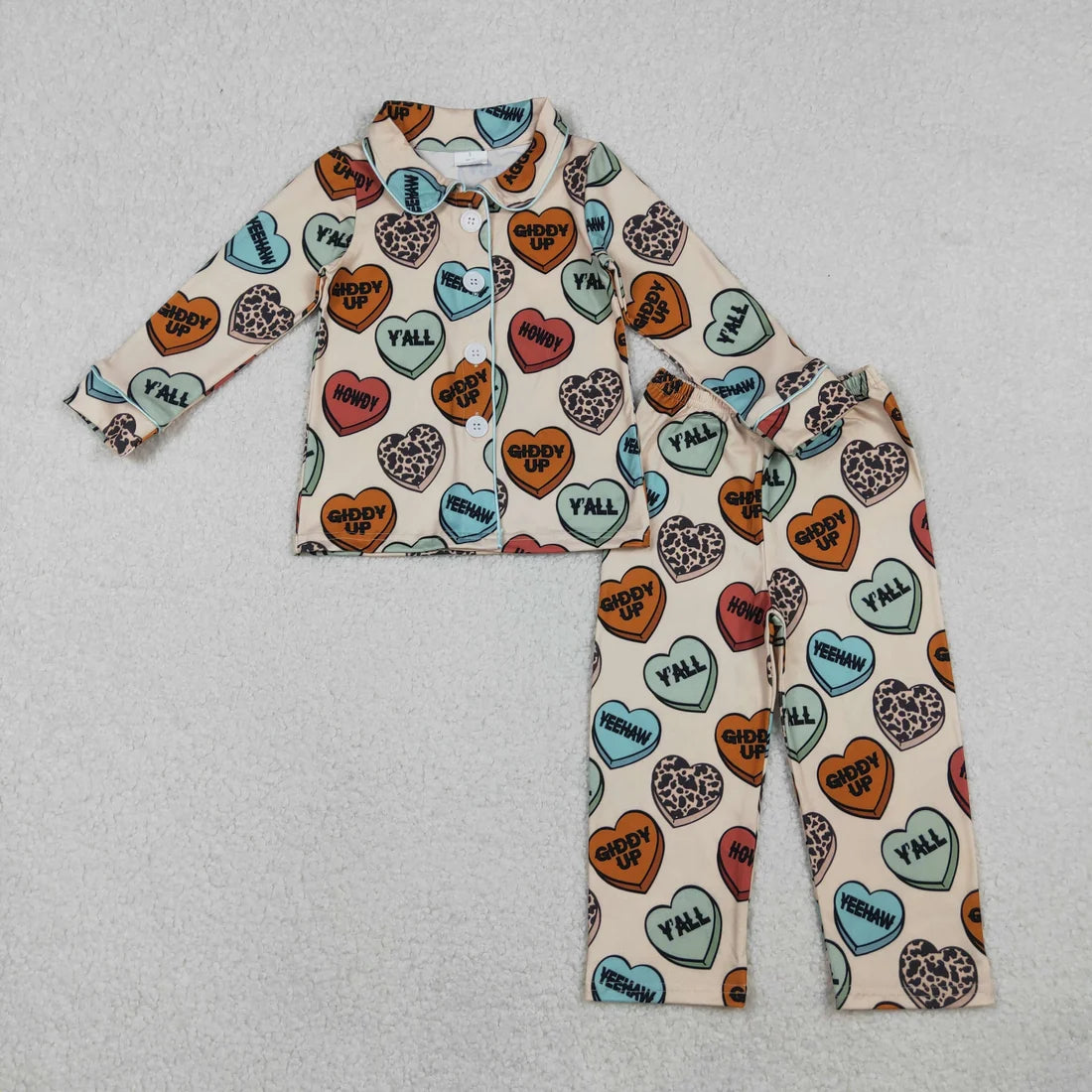 Sibling Baby Girls Boys Valenties Heart Button Pants Pajama Set
