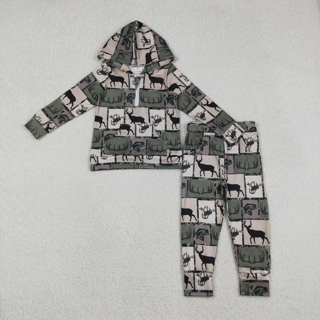 Sibling Baby Boys Hunting Hoodie Top Pocket Jogger Outfit