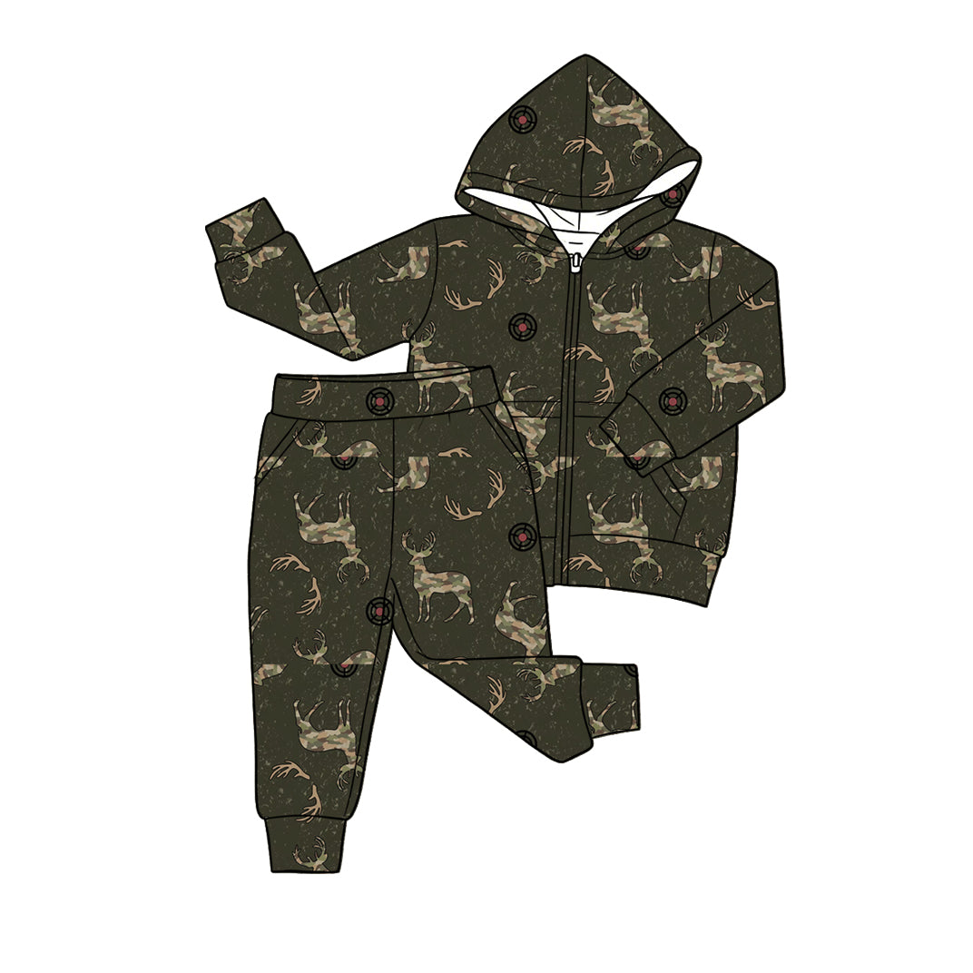 4.20 Toddler Boys Camo Deer Print 2-Piece Outfit - Zip-Up Hoodie & Jogger Pants Set Preorder