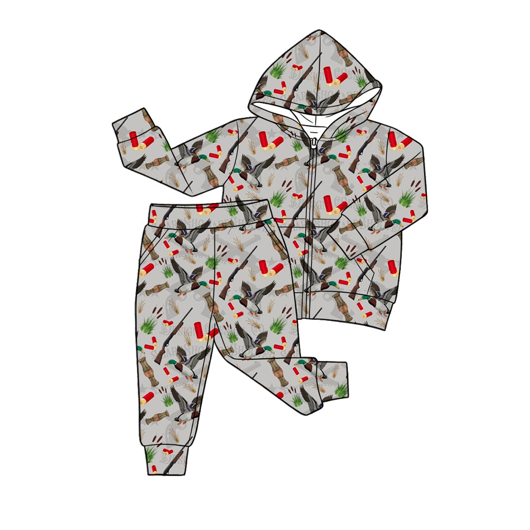 4.20 Boys Duck Hunting Print Hoodie Set - Toddler Zip-Up Hoodie & Jogger Pants Outfit Preorder