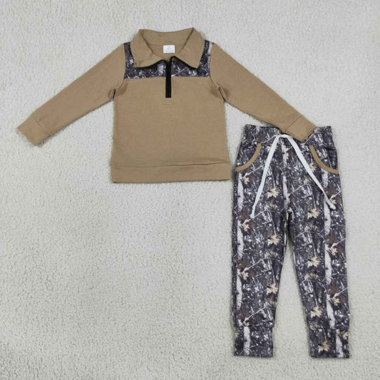 Sibling Baby Boys Camo Zipper Pullover Top Jogger Outfit