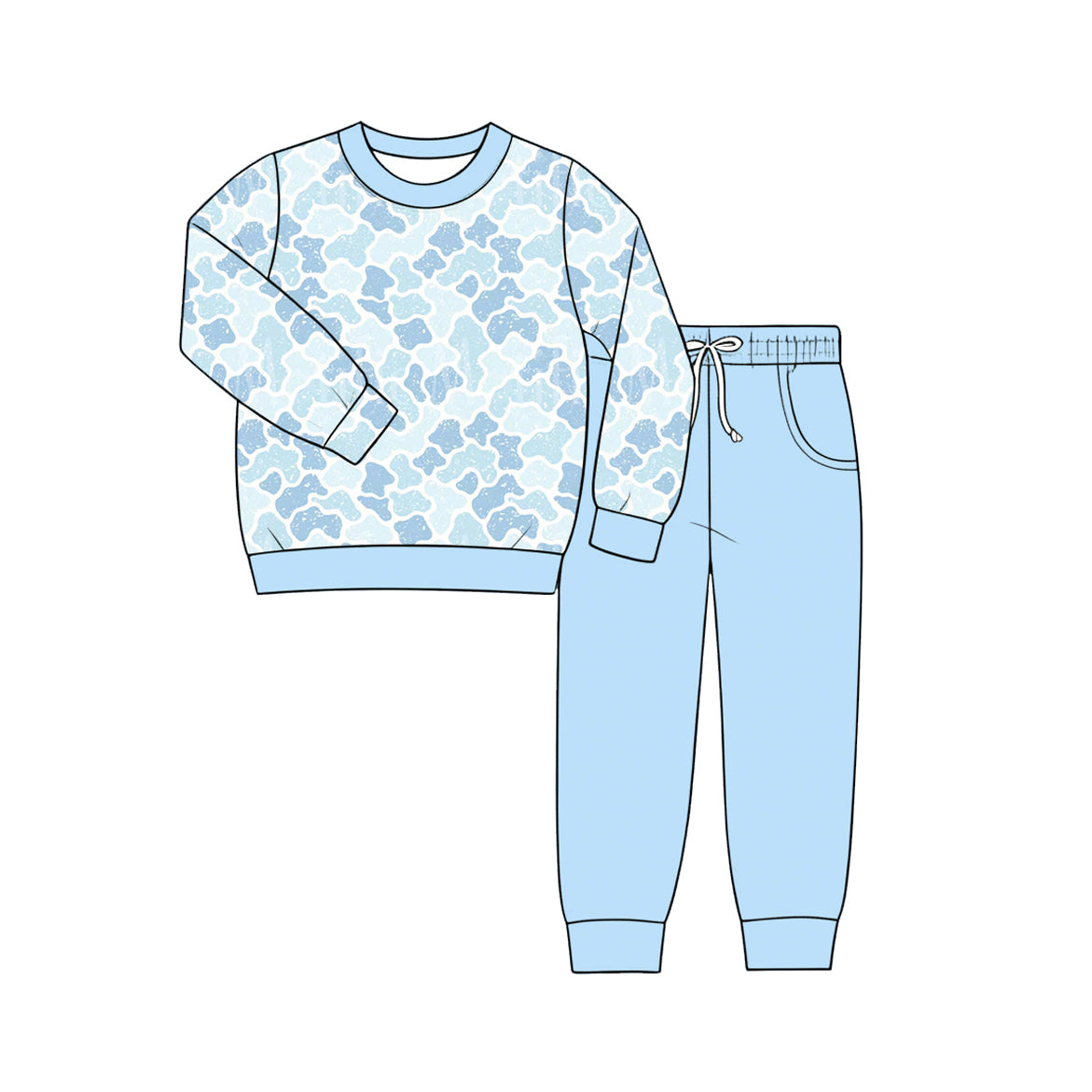5.20 BLP1465 Baby Boys Blue Camo Long Sleeve With Pants Outfit Preorder