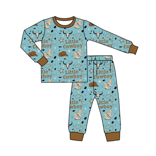 6.27 Preorder BLP1485 Little Cowboy Boots Print Boys Western Pajamas Clothes Set