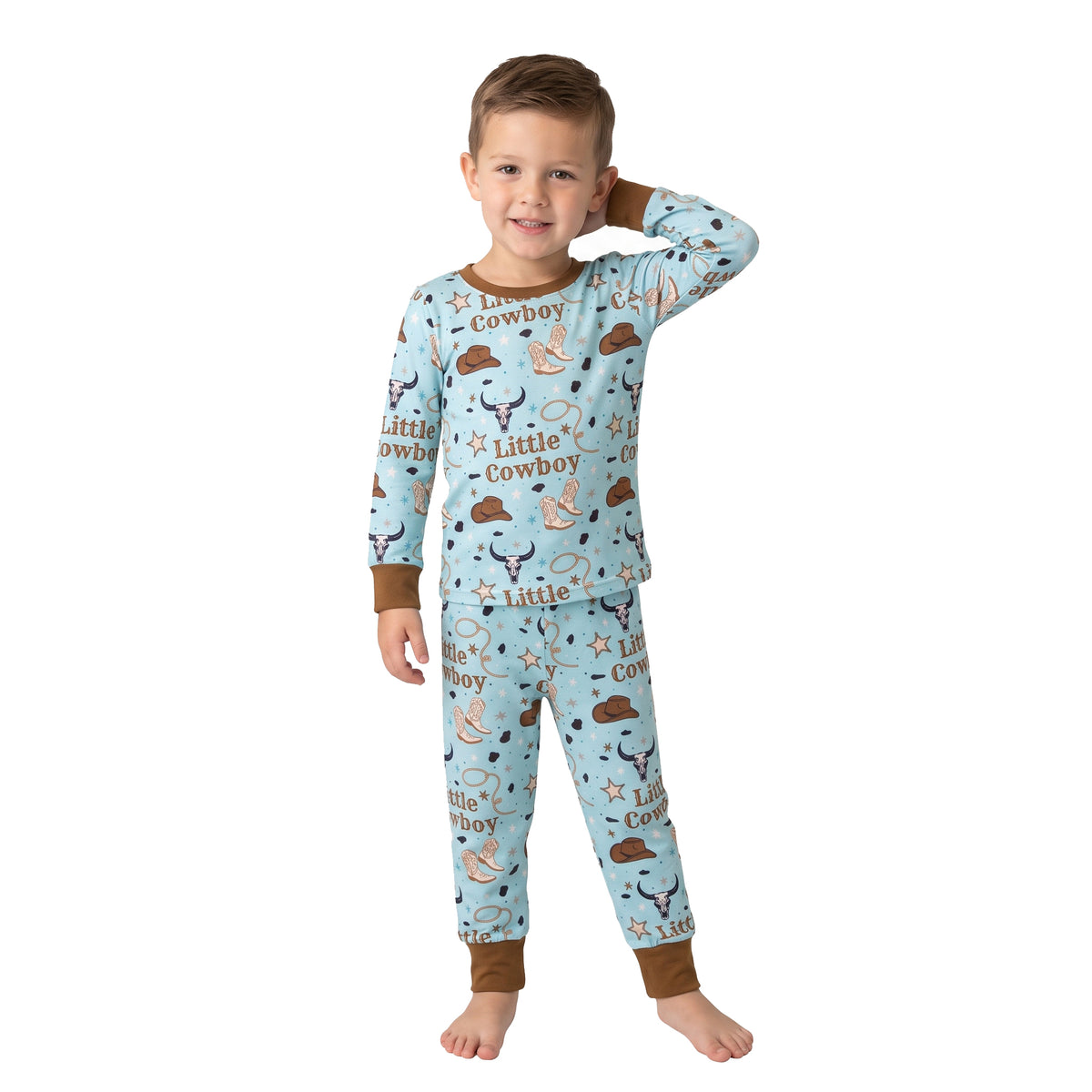 BLP1485 Little Cowboy Boots Print Boys Western Pajamas Clothes Set
