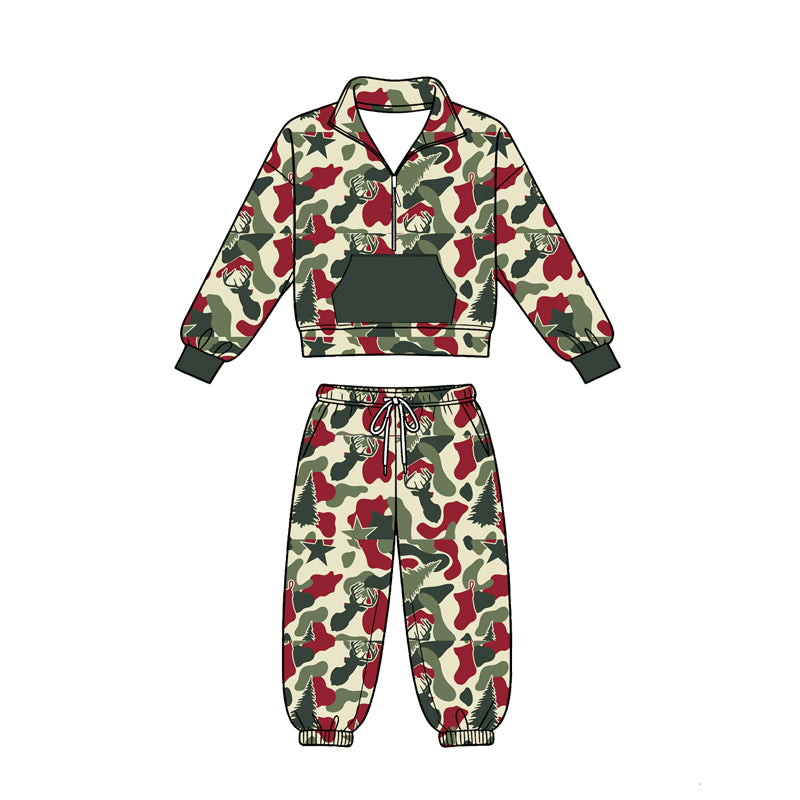 6.27 Preorder BLP1486 Deer Camo Zipper Top Pocket Pants Boys Clothes Set