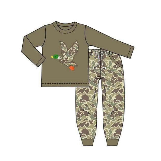 6.30 Preorder BLP1494 Duck Top Green Camo Pants Boys Clothes Set