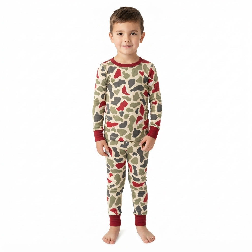 BLP1496 Green Red Camo Baby Boys Christmas Pajamas Clothes Set