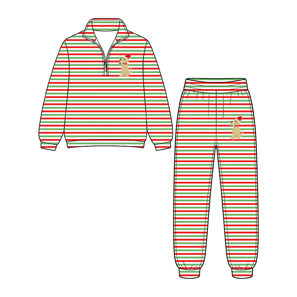 7.17 BLP1507 Preorder Kids Boys Christmas Dog Striped Pullover Top with Jogger Outfit