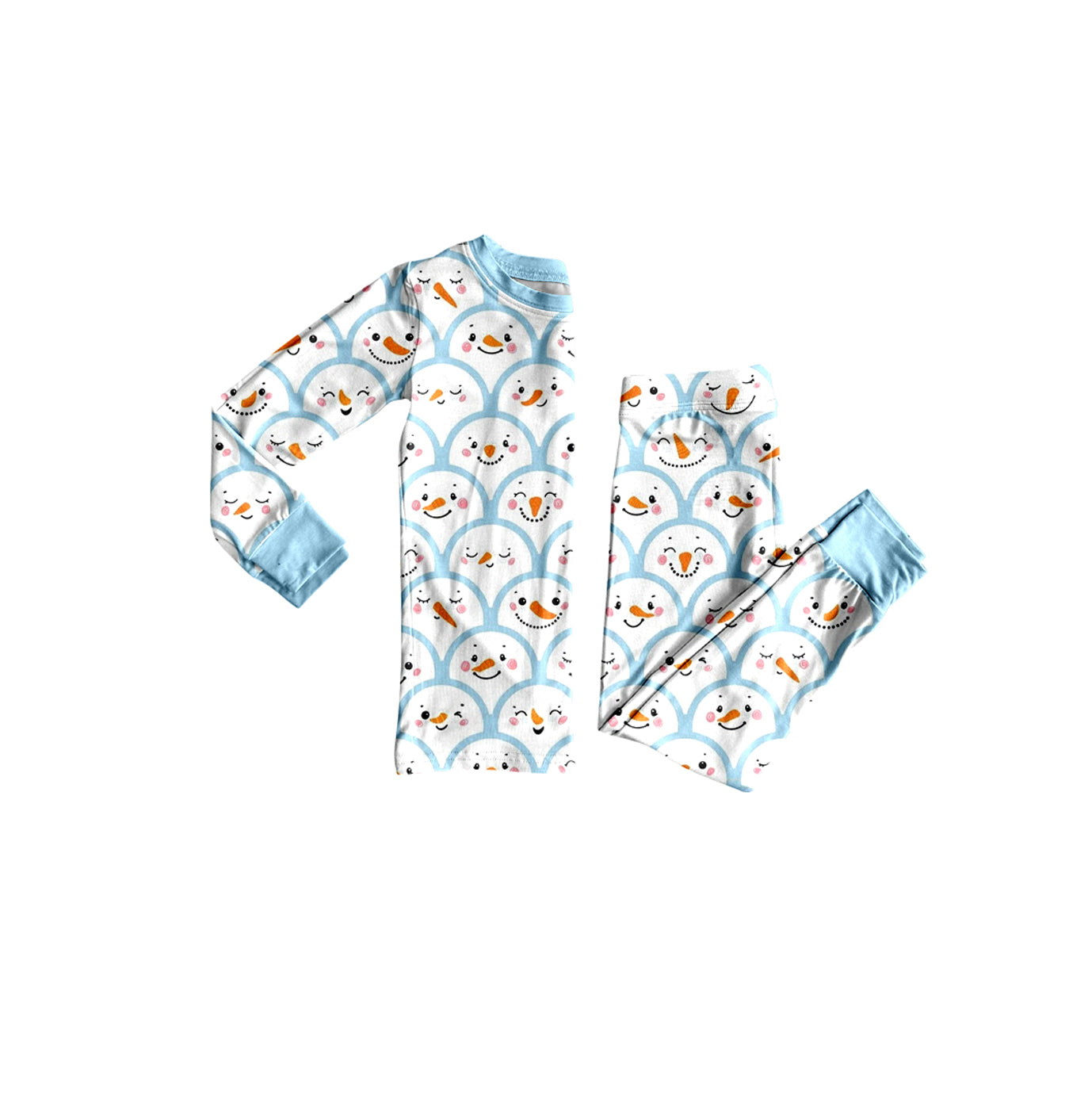 7.23 BLP1514 Preorder Baby Boys Snowmen Blue Long Sleeve Pajama Set