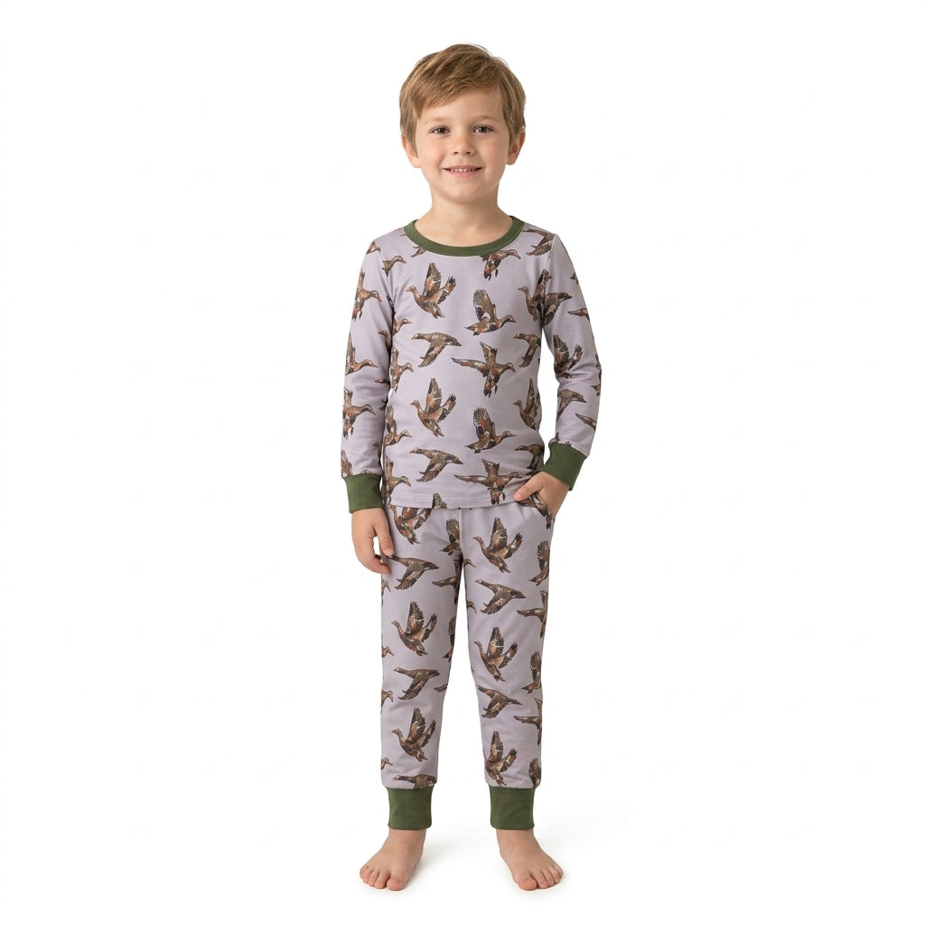 BLP1538 Mallard Duck Print Kids Boys Long Sleeve Pajamas Clothes Set