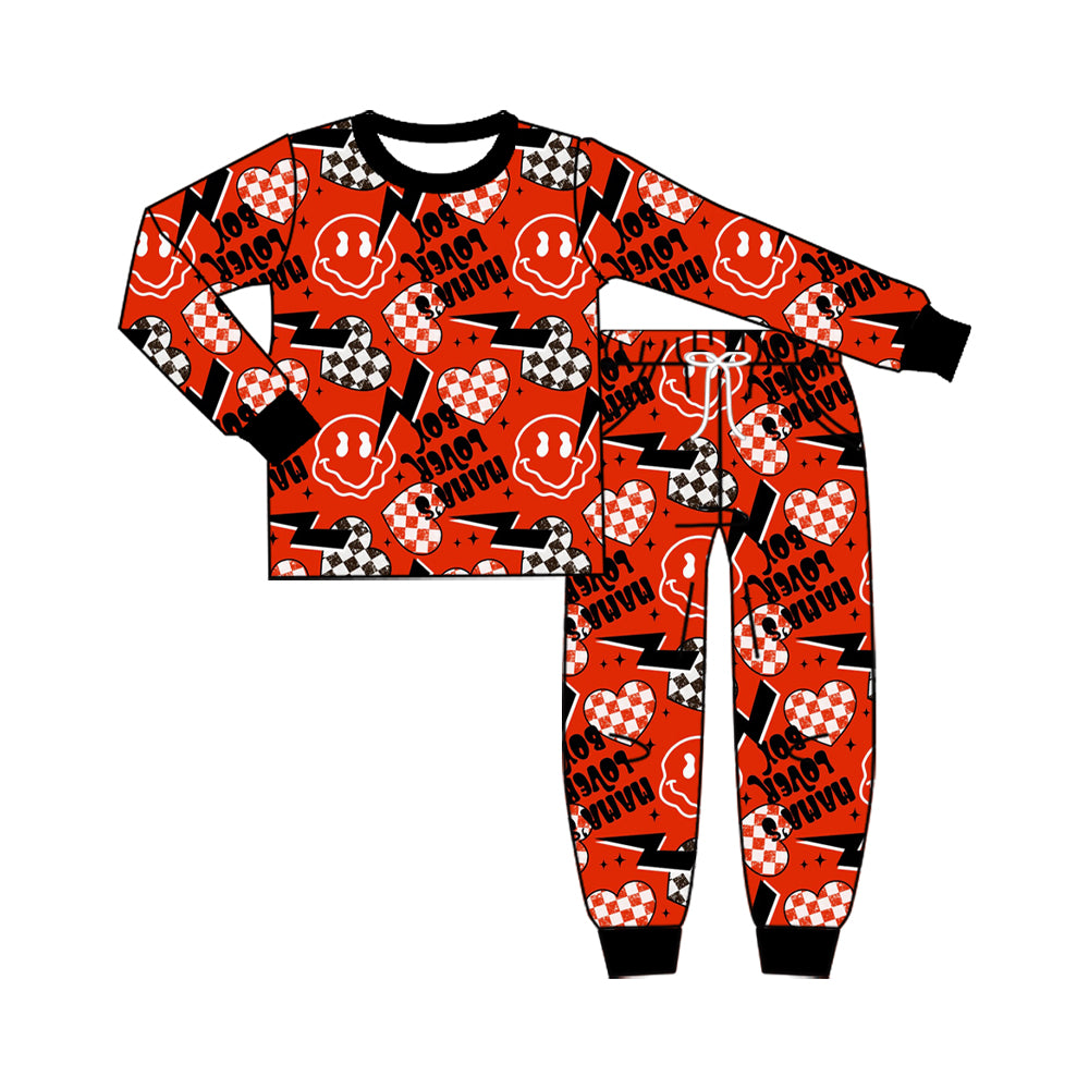 8.10 Preorder Kids Boys Red Smiley Checkered Heart Kids Pajamas