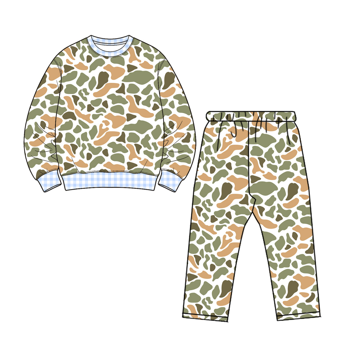 8.20 BLP1571 Preorder Green Orange Camo Print Boys Fall Clothes Set
