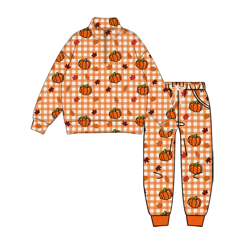 8.21 Preorder Kids Boys Fall Orange Pliad Pumpkin Pullover Top Jogger Outfit