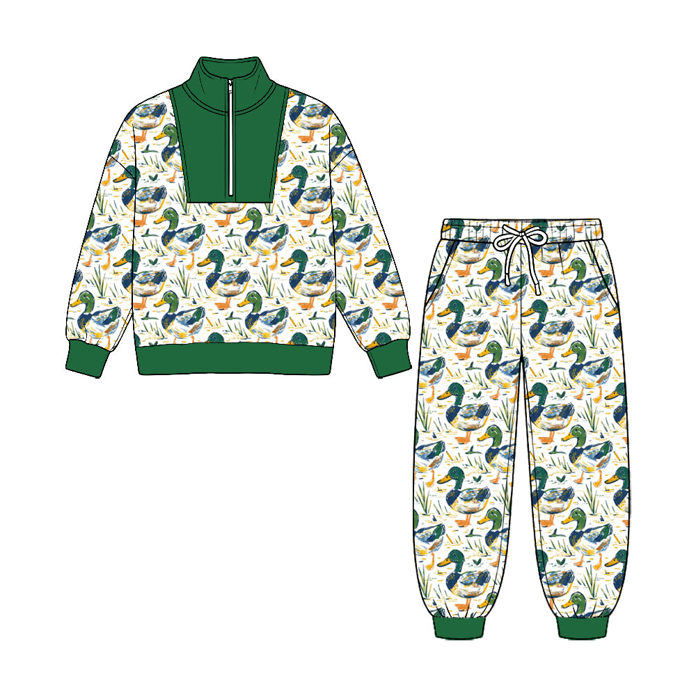 8.25 BLP1581 Preorder Duck Print Zipper Top Pockets Pants Boys Clothes Set