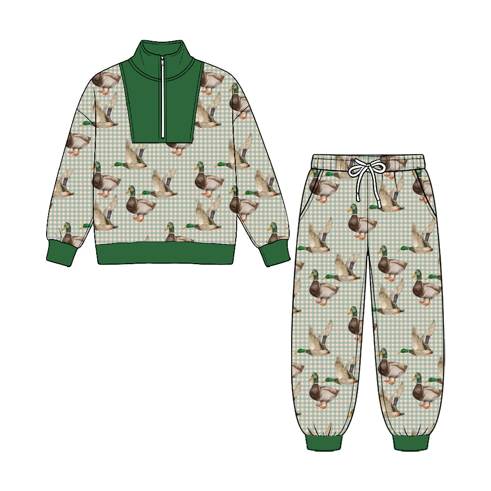 8.25 BLP1586 Preorder Duck Checkered Print Zipper Top Pockets Pants Boys Clothes Set