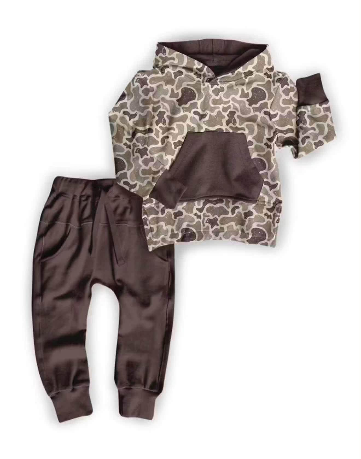 8.28 Preorder Toddler Boys Camo Pocket Hoodie Top with Jogger Set