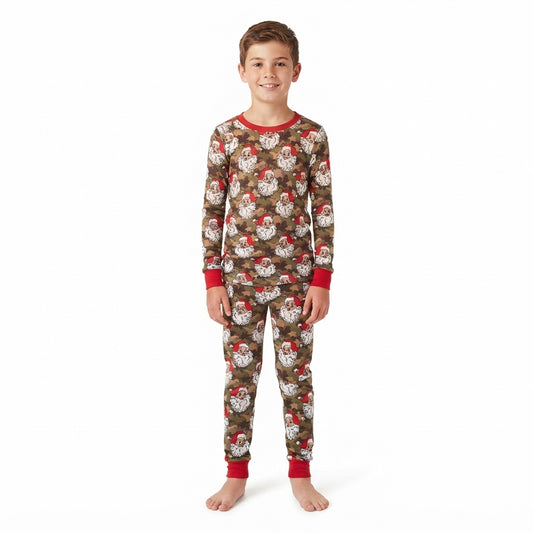 BLP1600 Boys Christmas Santa Camo Long Sleeve Pajama Clothes Set