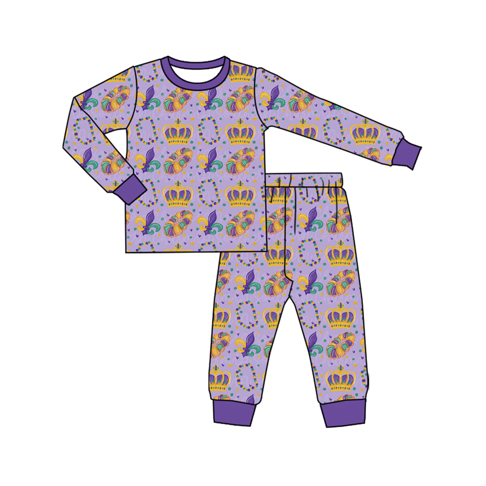 9.14 BLP1610 Preorder Donut Anchor Print Kids Mardi Gras Pajamas Clothes Set