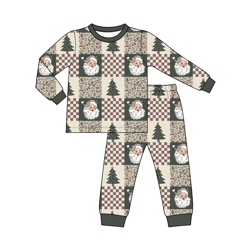 9.14 Preorder BLP1614 Baby Boys Christmas Santa Tree Patch Long Sleeve Pajama Set