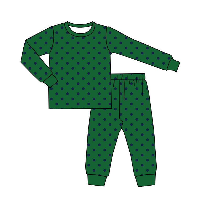 9.16 BLP1616 Preorder Blue Dots Green Print Boys Christmas Pajamas Clothes Set