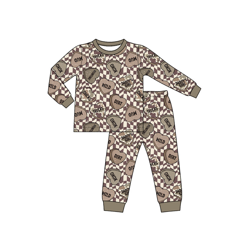 10.17 BLP1650 Preorder Checkered Heart Print Long Sleeve Pajama Set