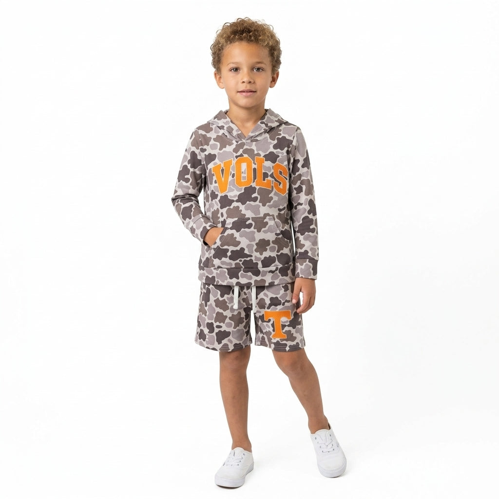 BLS0049 Teams Tennessee VOLS Dark Grey Camo Print Hoodie Top Shorts Boys Clothes Set
