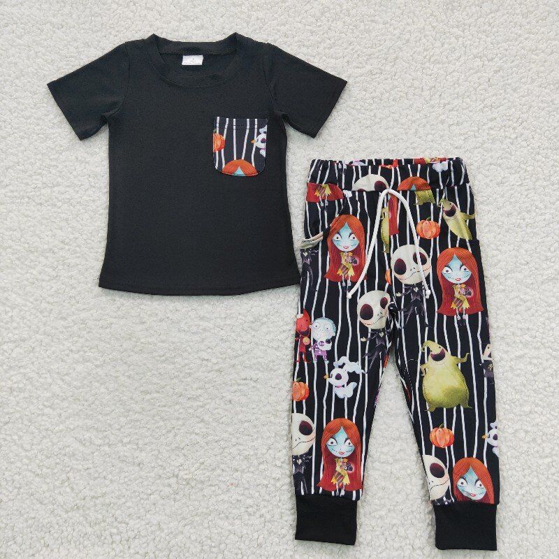 BSPO0105 Black Pocket Top Nightmar* Pants Boys Halloween Clothes Set
