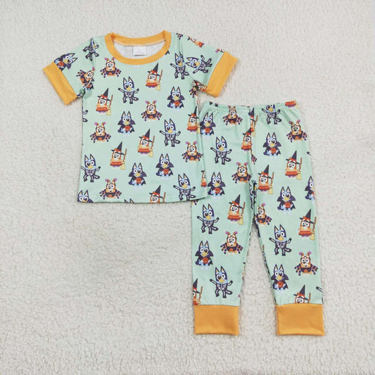 BSPO0408 Cartoon Dog Print Short Sleeve Pants Boys Halloween Pajamas Clothes Set